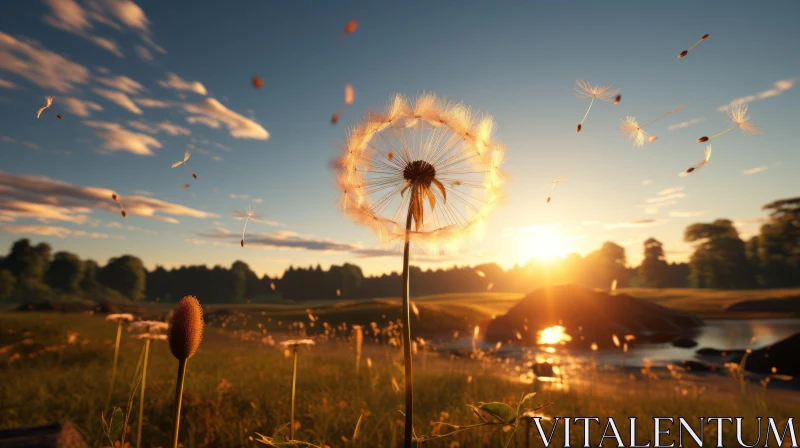 Sunrise Over Dandelion Field - A Touch of Realism AI Image
