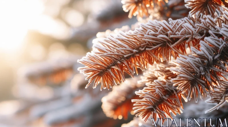 Winter's Warmth: Frosted Pine Tree in Soft Light AI Image