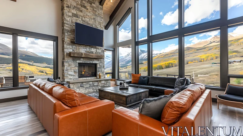 AI ART Luxury Living Room with Mountain Vista