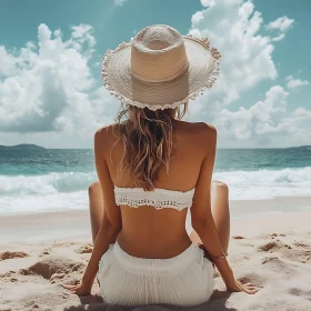 Woman Relaxing on Beach in Summer