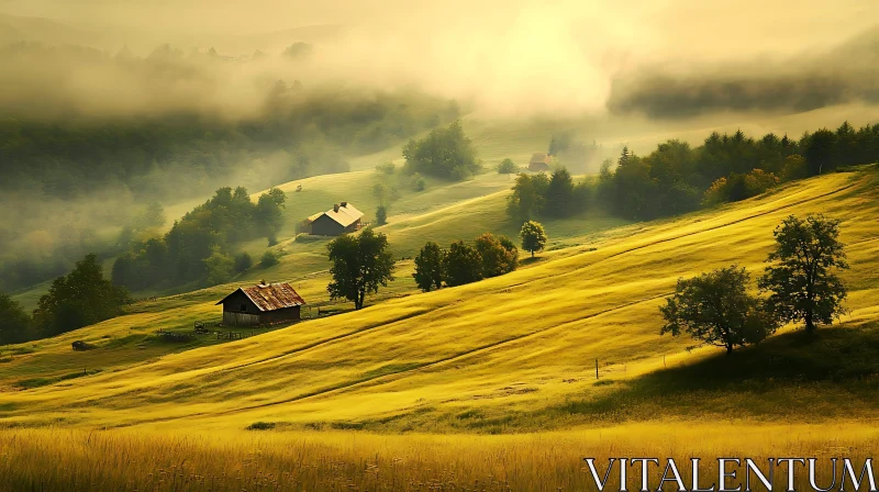 AI ART Peaceful Hills in the Morning Fog