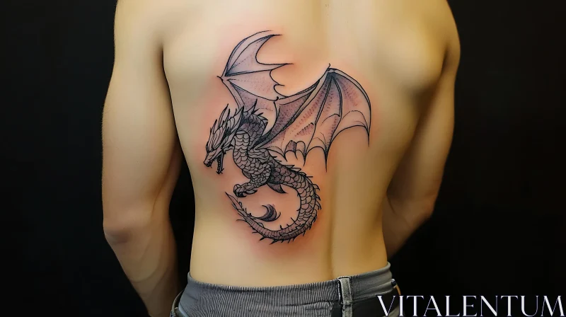 Black Ink Dragon Back Tattoo AI Image