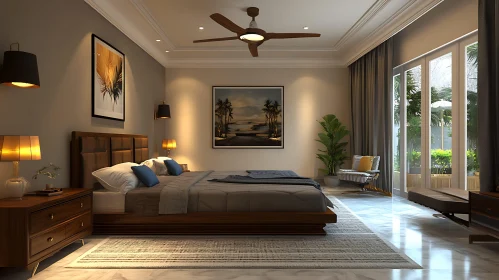 Calm Bedroom with Natural Light and Wood