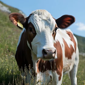 Portrait of a Cow in Grassy Field