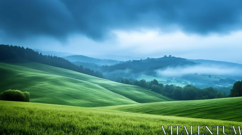 AI ART Misty Green Hills Landscape