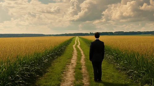 Contemplative Figure in Field Landscape