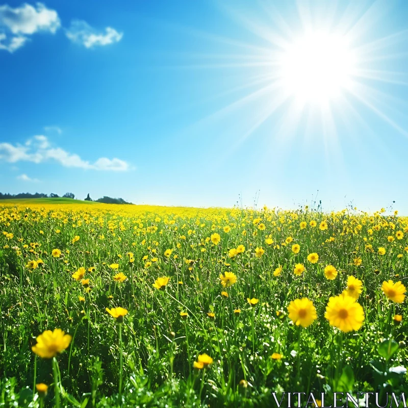 Sunny Flower Field Landscape AI Image