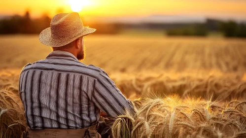 Farmer Contemplates Harvest at Dusk