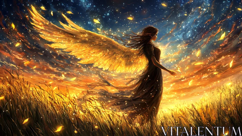 Winged Woman under Starry Night AI Image