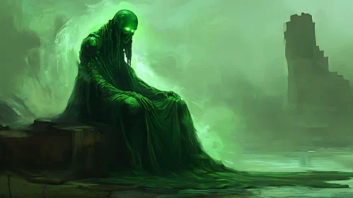 Mystical Green Entity in Gloomy Setting