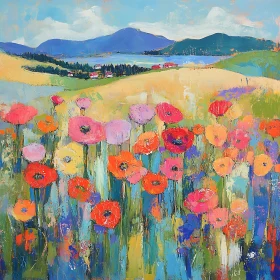 Poppy Meadow with Mountain Backdrop