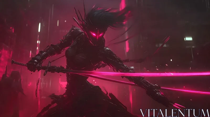 Neon-Lit Cyberpunk Warrior Illustration AI Image