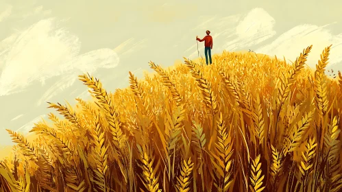 Man in Wheat Field Digital Painting