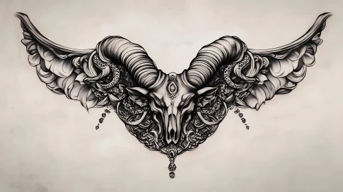 Detailed Ram Skull Drawing