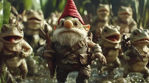 Enchanted Forest Gnome with Frog Guardians