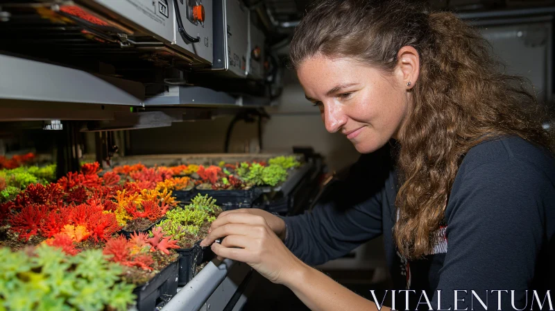 Woman Cultivating Seedlings with Care AI Image