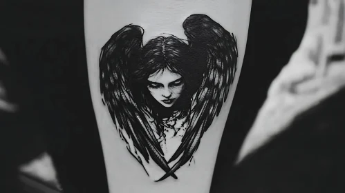 Gothic Angel Tattoo Design with Wings