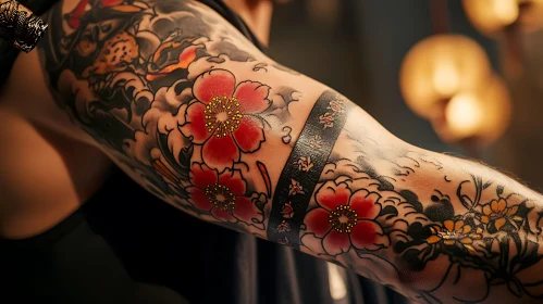 Traditional Japanese Art-Inspired Floral Tattoo