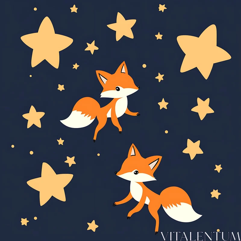 Cute Foxes Among Stars Art AI Image