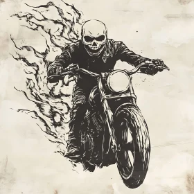 Monochrome Skeleton Motorcycle Rider Illustration