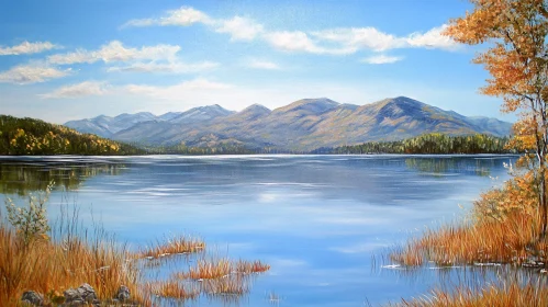 Tranquil Lake and Mountains in Fall