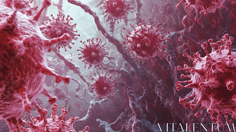 Red Virus Cells Close-Up AI Image