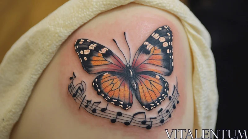 Butterfly Tattoo with Music Notes AI Image