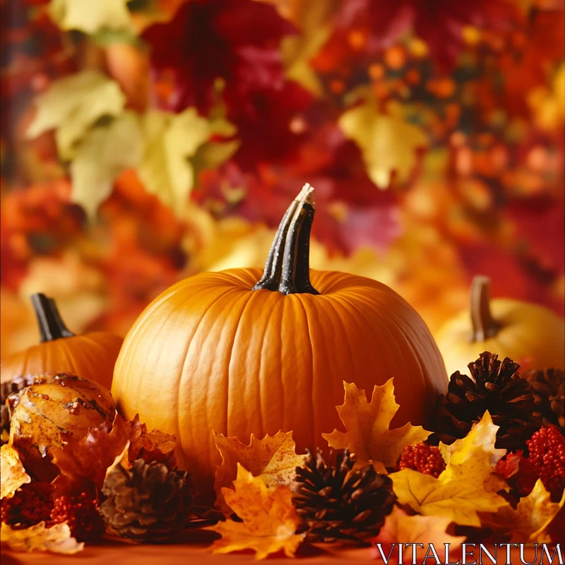 Pumpkins and Fall Foliage AI Image