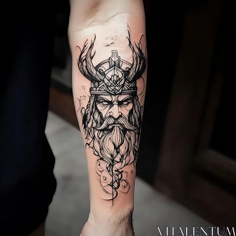 Intricate Arm Tattoo of Viking Warrior AI Image