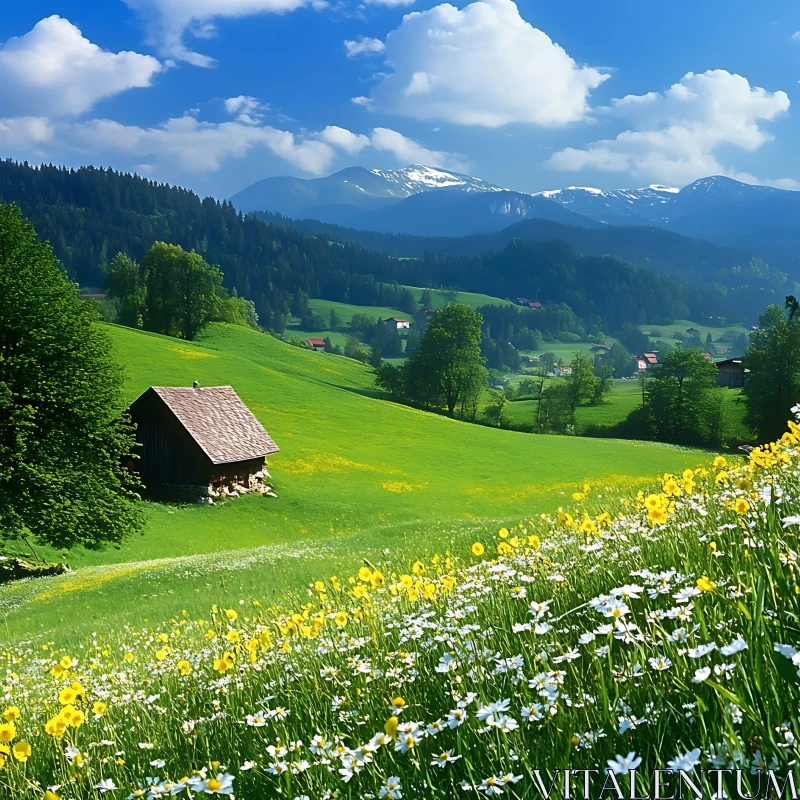 AI ART Cabin in a Mountain Meadow