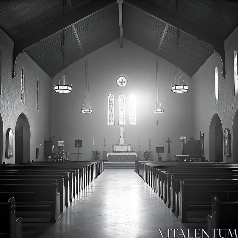 Black and White Church Sanctuary AI Image