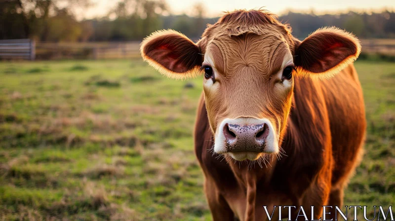 Brown Cow in a Field AI Image