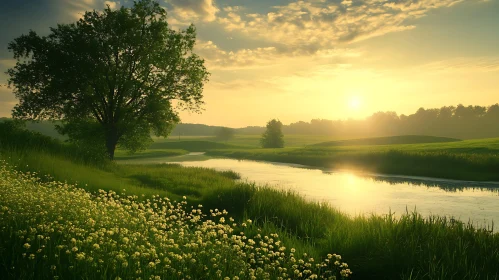 Golden Meadow River Scenery