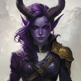 Mystical Purple Demon Woman with Golden Eyes