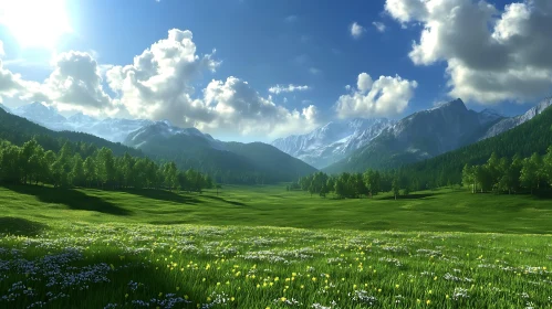 Lush Green Field with Mountain Backdrop