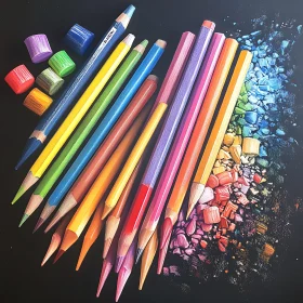 Colorful Pencils Composition on Dark Background