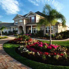 Brick House with Colorful Garden