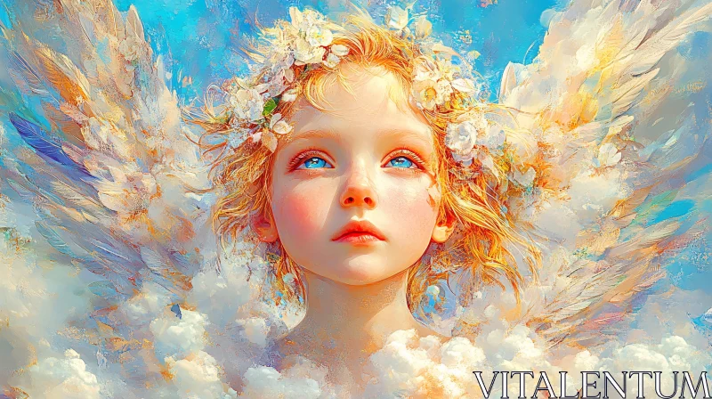 AI ART Angelic Child Portrait with Floral Crown