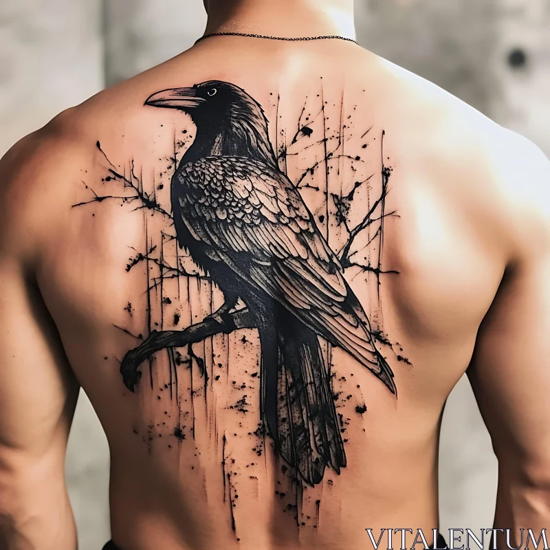 Black and Grey Crow Tattoo on Back AI Image