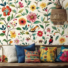 Colorful Floral Interior with Birds