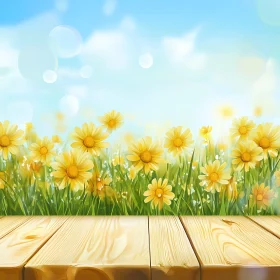 Floral Meadow with Wooden Foreground