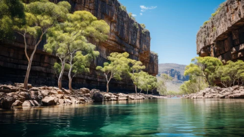 Captivating Australian Landscape: Serene Canyon with Flowing Water and Trees
