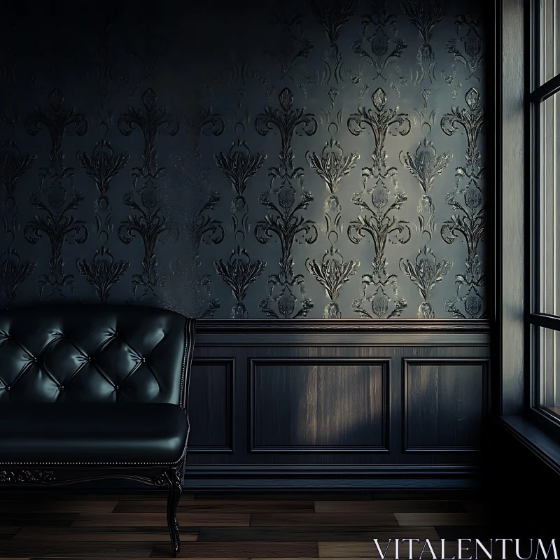 AI ART Vintage Room with Leather Sofa