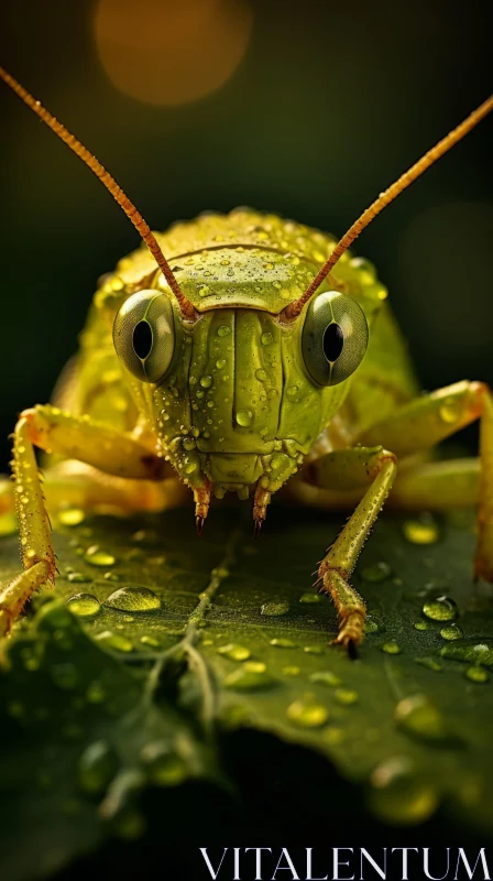 Close-Up of Green Grasshopper - A Blend of Nature and Sci-Fi Realism AI Image