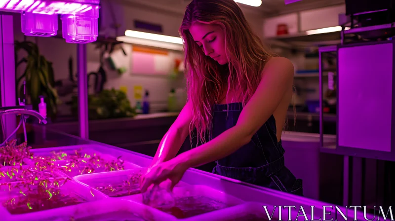 Indoor Gardening with Purple Lighting AI Image