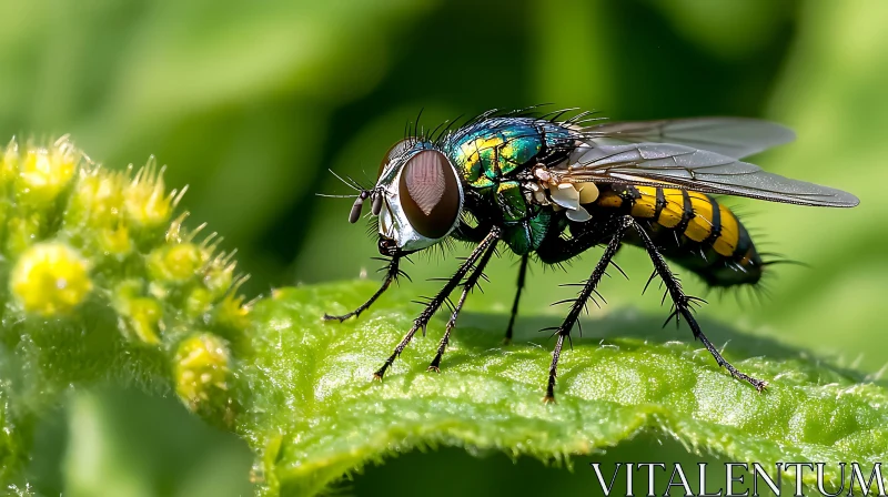 Macro View of a Fly on a Leaf AI Image