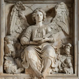 Winged Angel with Book Marble Carving