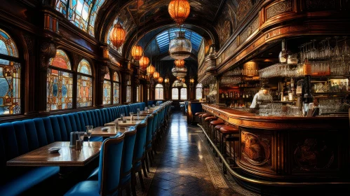 Exquisite Art Nouveau-inspired Restaurant with Bar Seating