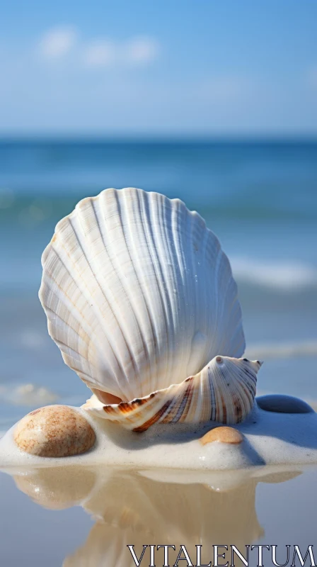 Exquisite Coastal Landscape: Shell on Ocean Shore AI Image
