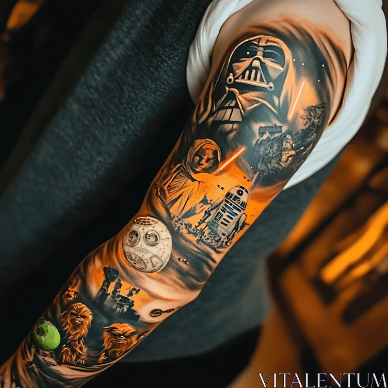 Detailed Sleeve Tattoo Featuring Sci-Fi Elements AI Image